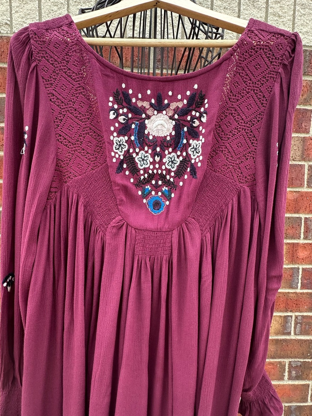 Free People Plum Dress FloralEmbroidered BOHO Artsy Cottagecore Babydoll Lined - Picture 15 of 17